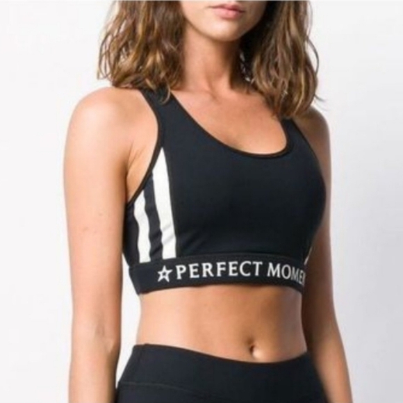 New Perfect Moment Stripes Stars Black/White Sports Bra Medium NWT - Picture 1 of 11